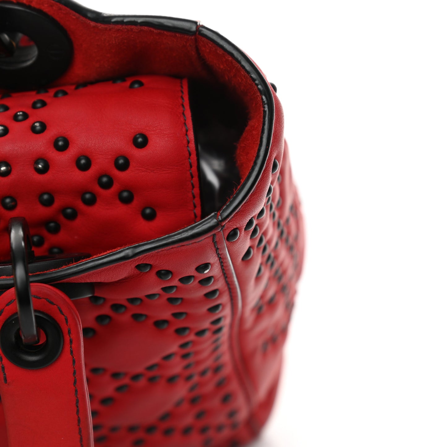 Lambskin Cannage Studded Medium Supple Lady Dior Red Black