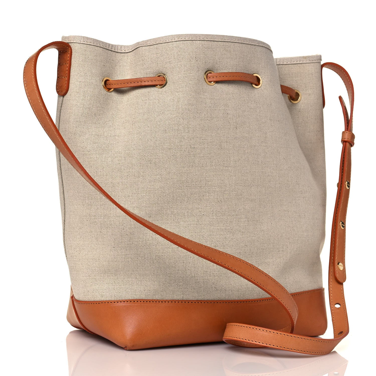 Mansur Gavriel Canvas Calfskin Bucket Bag Creme Cammello 2 of 14