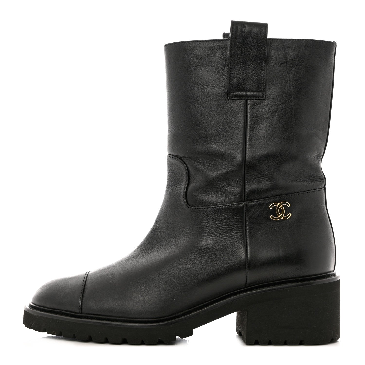 Chanel Calfskin CC Ankle Boots 38.5 Black 1 of 10