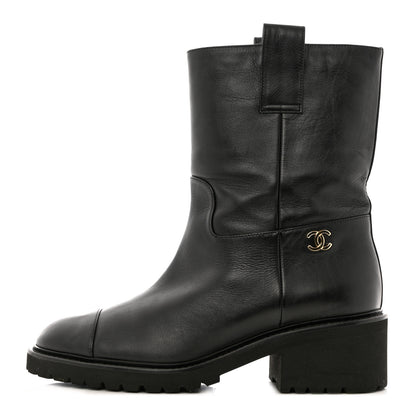 Chanel Calfskin CC Ankle Boots 38.5 Black 1 of 10