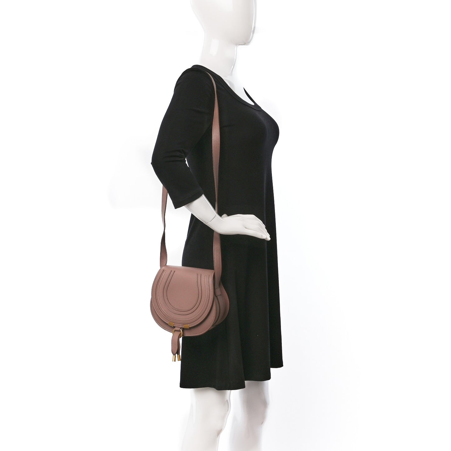 Grained Calfskin Small Marcie Saddle Bag Wood Rose