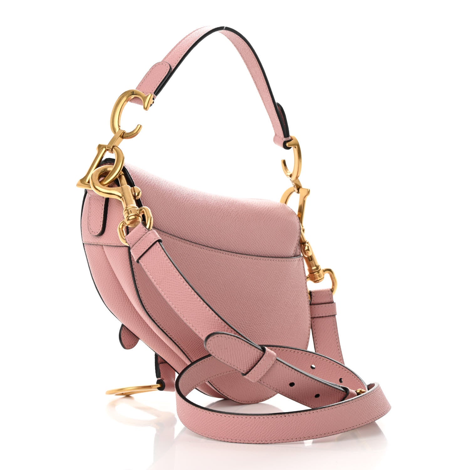 Christian Dior Grained Calfskin Mini Saddle Bag With Strap Pink 3 of 13