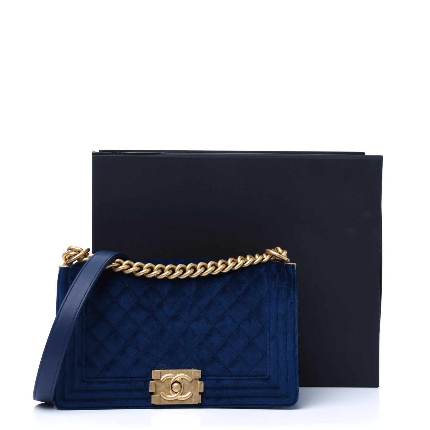 Velvet Quilted Medium Boy Flap Dark Blue