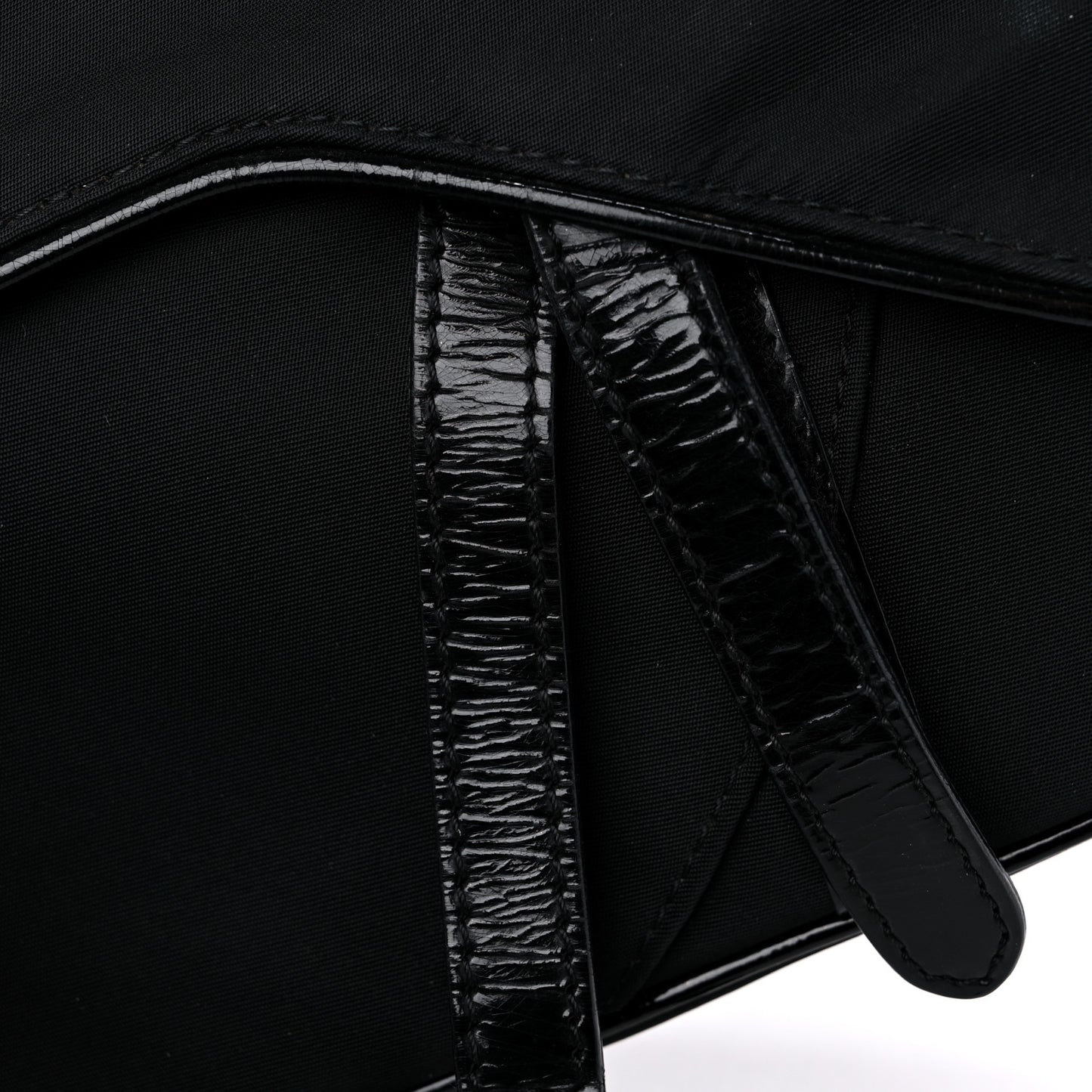 Canvas Patent Calfskin Saddle Bag Black