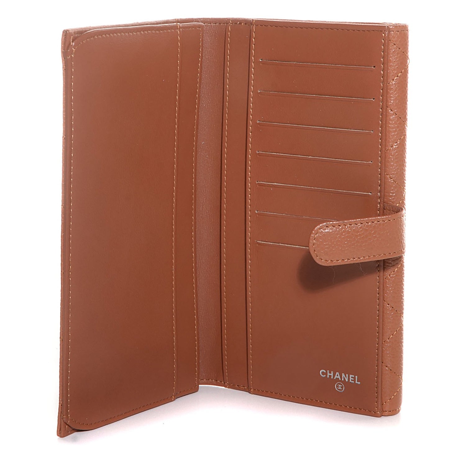 Caviar Quilted Long Flap Wallet Light Brown
