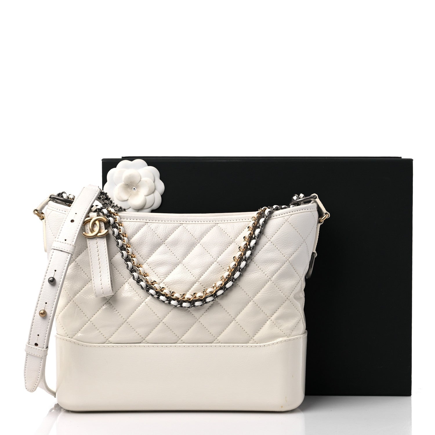 Chanel Patent Goatskin Quilted Medium Gabrielle Hobo White 15 of 15