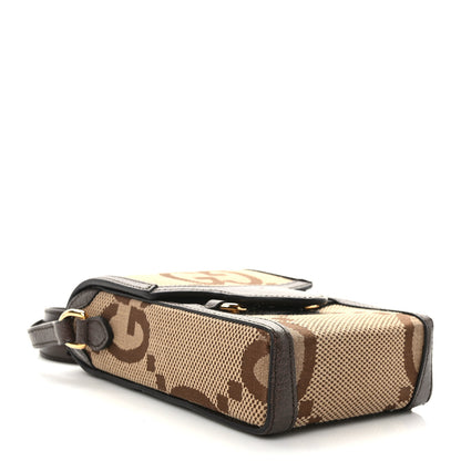 Gucci Monogram Jumbo GG Textured Dollar Calfskin Mini Horsebit 1955 Crossbody Bag Camel Ebony New Acero 4 of 14