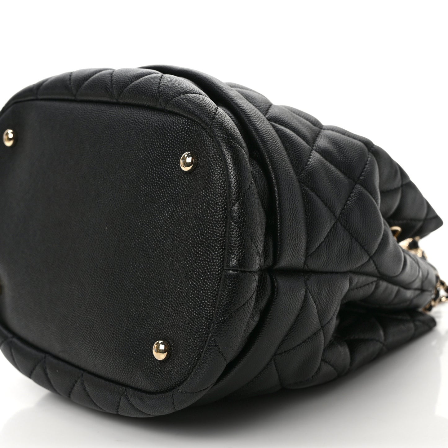 Caviar Quilted Large Rolled Up Bucket Drawstring Bag Black