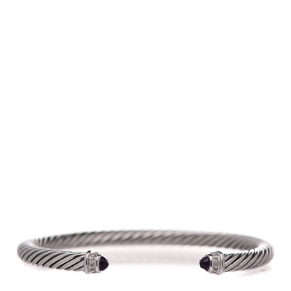 David Yurman Sterling Silver Diamond Amethyst 5mm Cable Classics Bracelet 1 of 5