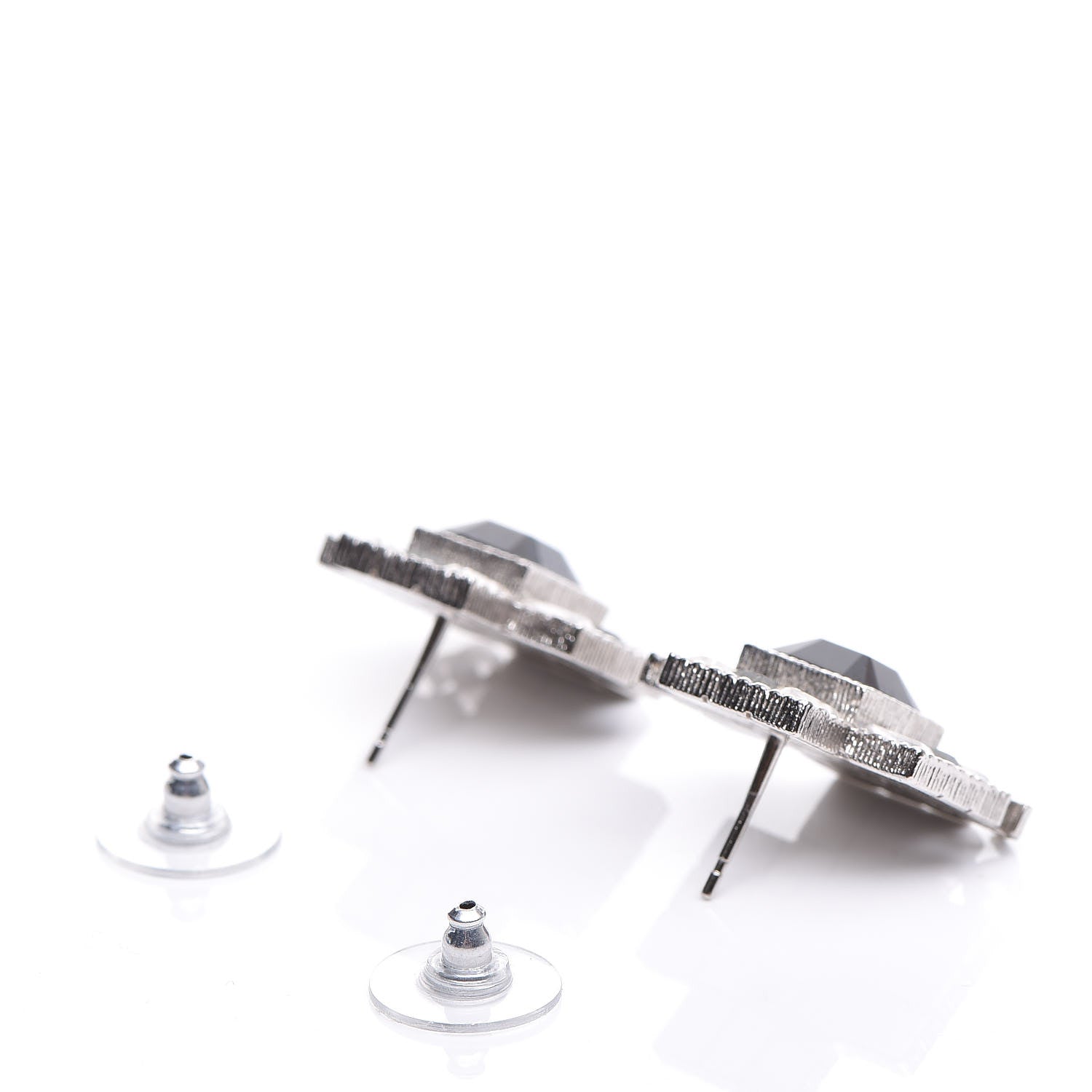 Chanel Baguette Crystal CC Earrings Silver Black 3 of 6