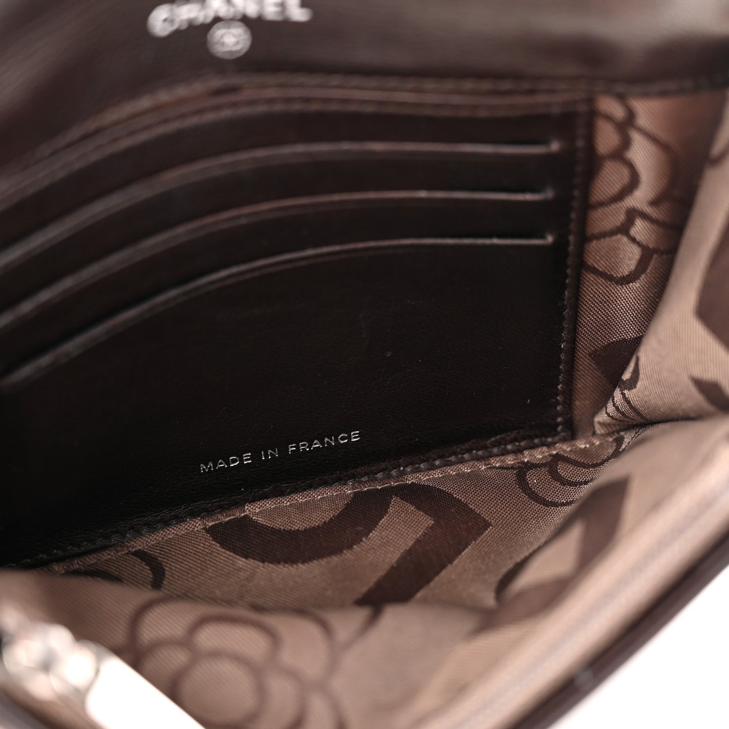 Lambskin Vertical Quilted Mademoiselle Compact Wallet Dark Brown