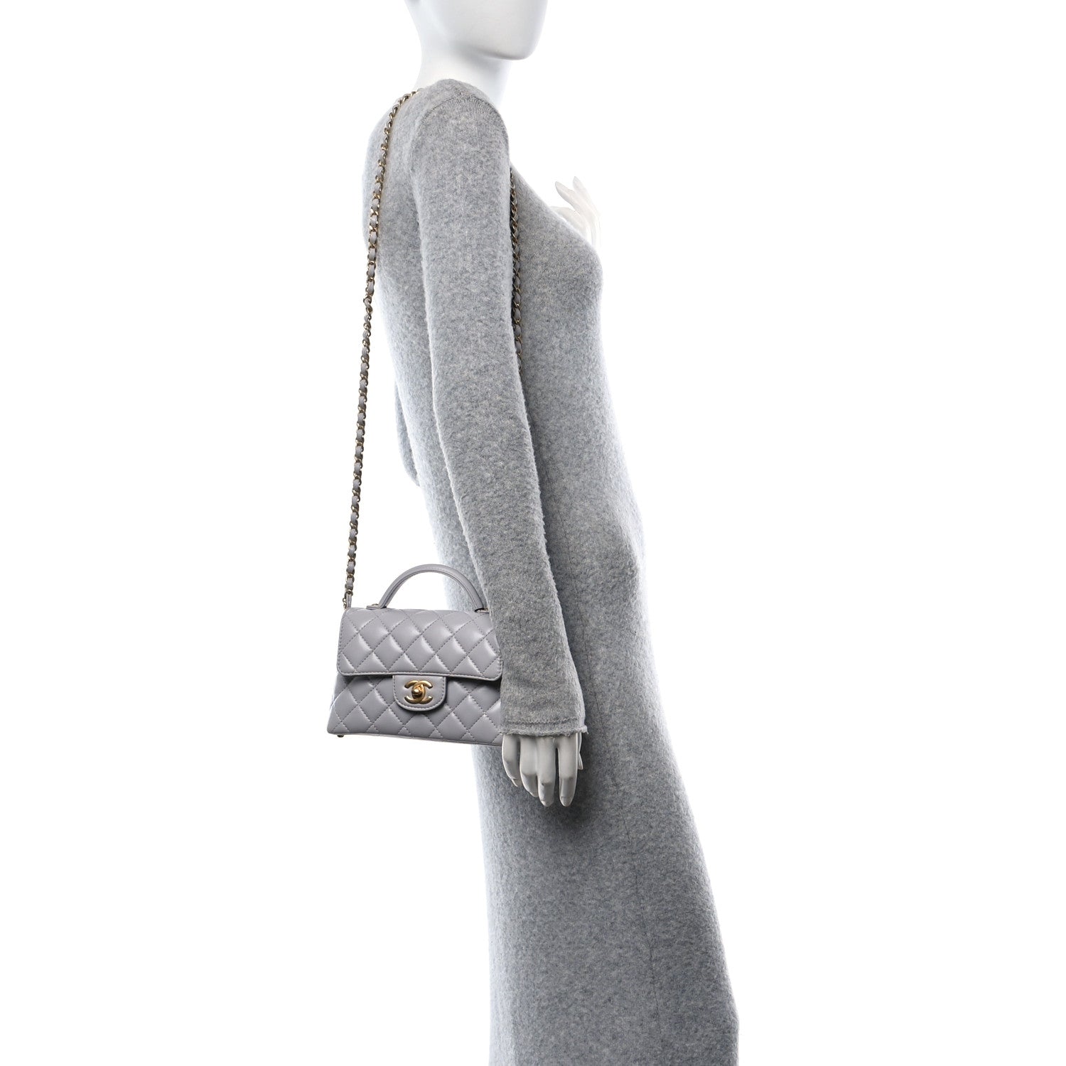 Chanel Lambskin Quilted Small Flap Top Handle Bag Grey 3 of 10