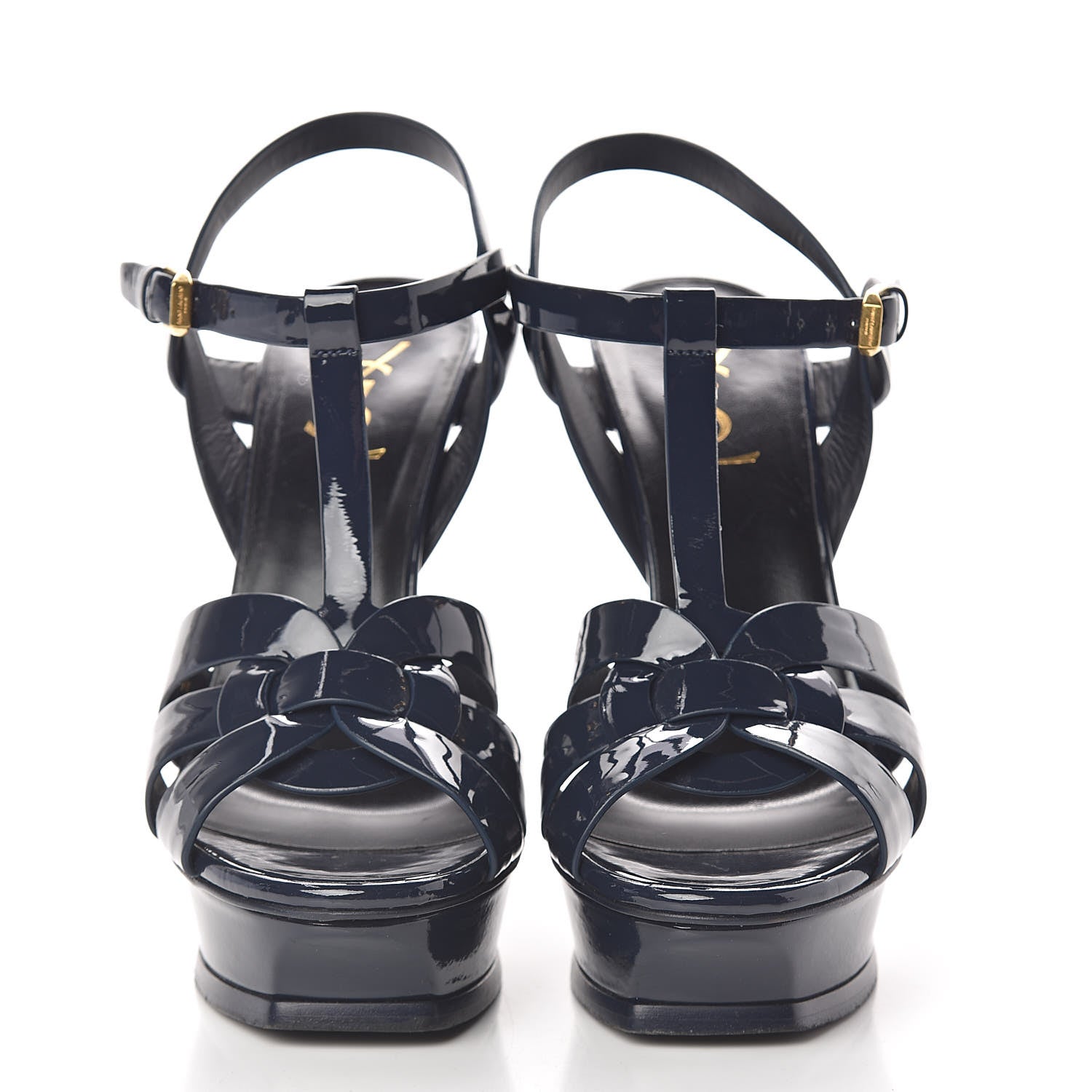 Saint Laurent Patent Tribute 105 Platform Sandals 39.5 Navy 2 of 13