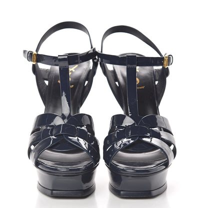 Saint Laurent Patent Tribute 105 Platform Sandals 39.5 Navy 2 of 13