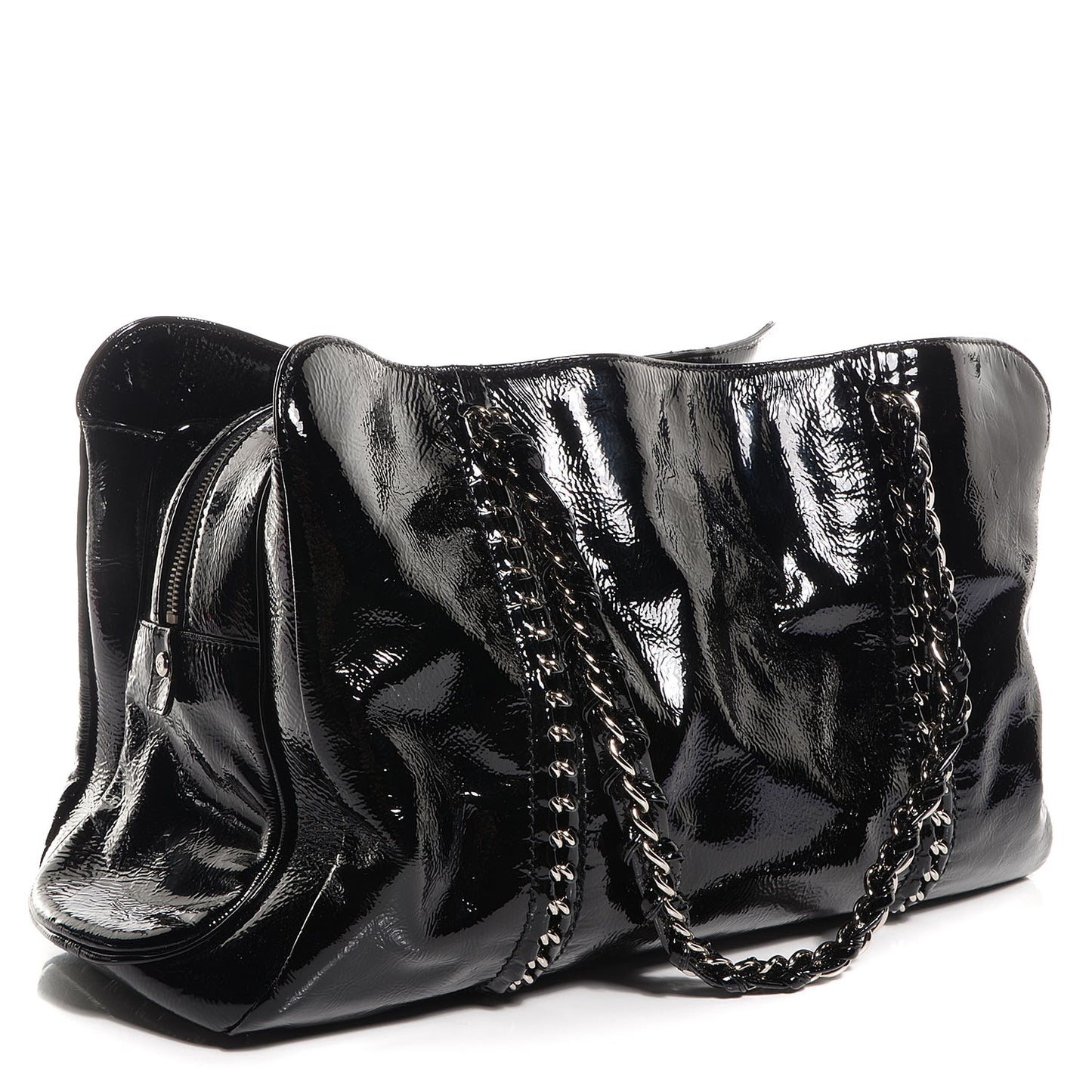 Patent Calfskin Large Luxe Ligne Tote Black