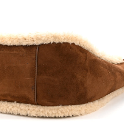 Saint Laurent Suede Shearling Small Le 5 A 7 Soft Hobo  Dark Sigaro Natural Beige 10 of 11