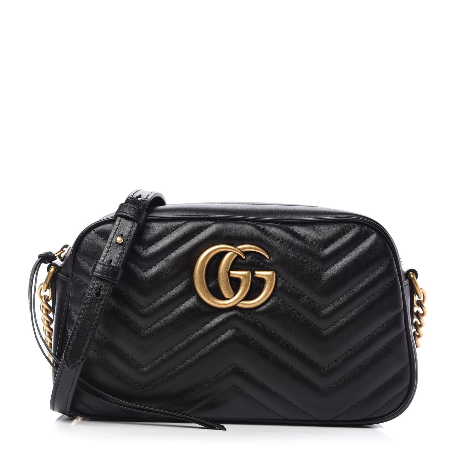 Calfskin Matelasse Small GG Marmont Chain Shoulder Bag Black
