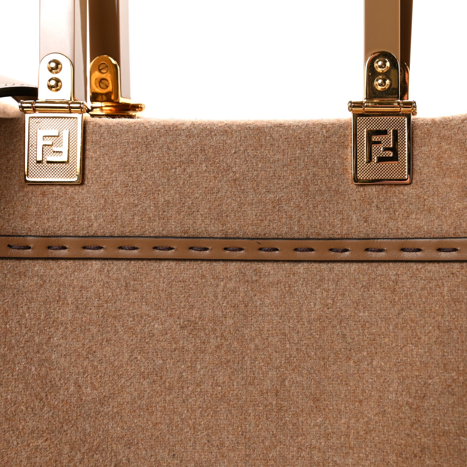 Fendi Flannel Vitello King Wool Plexiglass FF Logo Embroidered Medium Fendi Sunshine Shopper Tote Brown 7 of 9