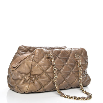 Chanel Lambskin Bubble Quilt Bowler Dark Beige 3 of 9