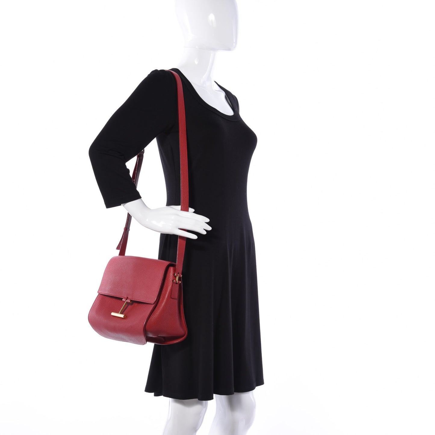 Calfskin Large T Clasp Tara Crossbody Bag Red
