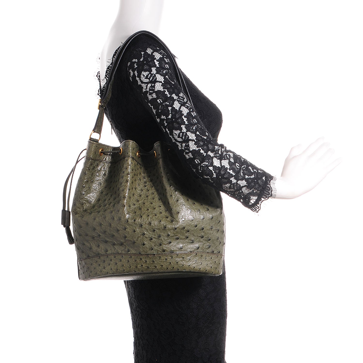 Hermes Ostrich Market Drawstring Bag 25 Vert Olive 2 of 10