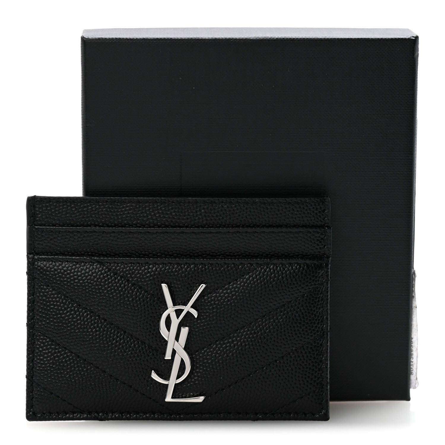 Saint Laurent Grain De Poudre Matelasse Chevron Monogram Credit Card Case Black 9 of 9