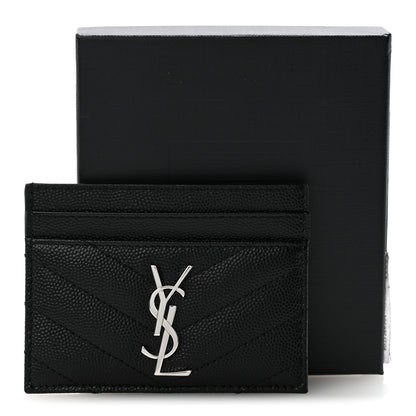 Saint Laurent Grain De Poudre Matelasse Chevron Monogram Credit Card Case Black 9 of 9