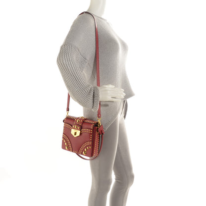 Prada Saffiano Sound Studded Hobo Rosso 2 of 9