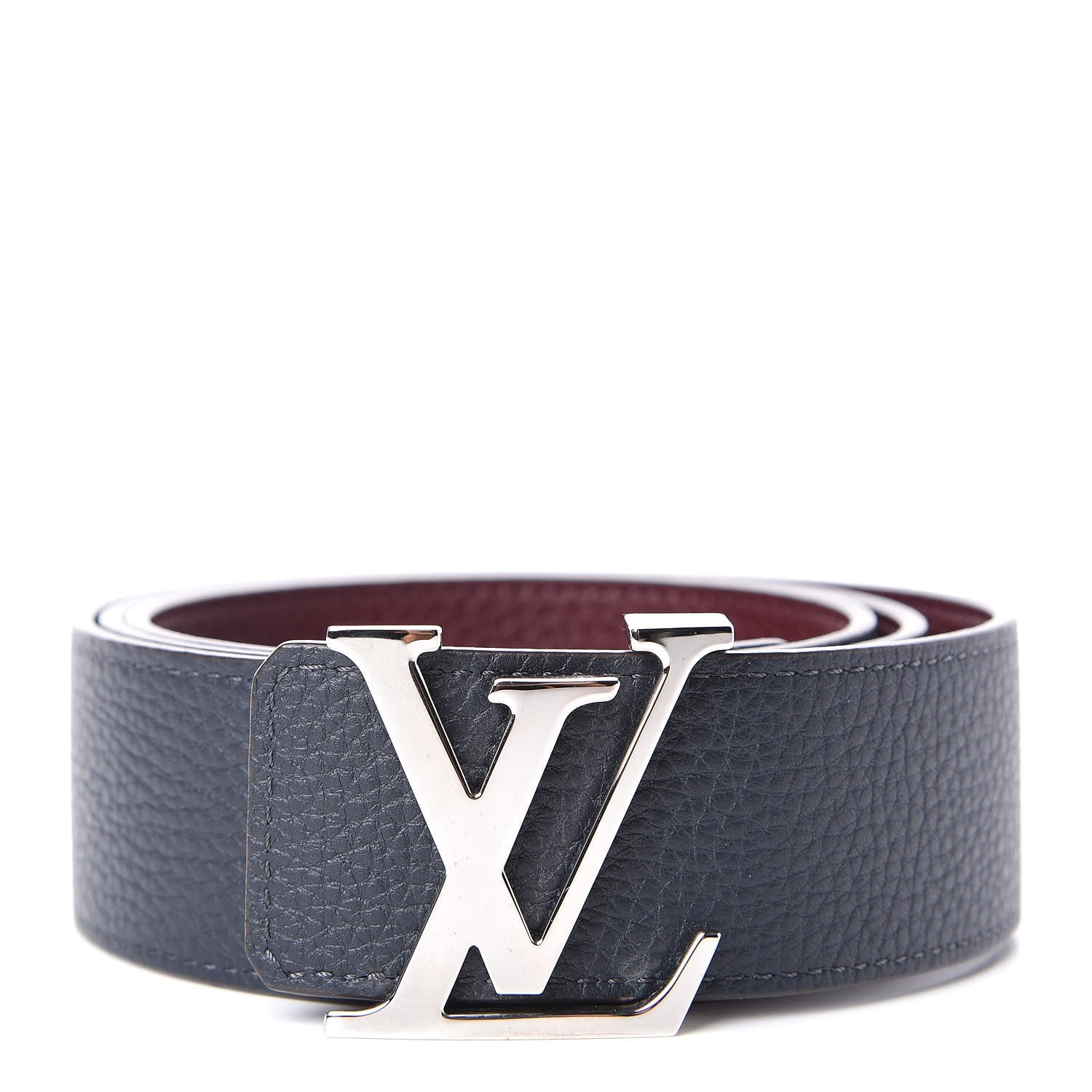 Louis Vuitton Taurillon Calfskin 30mm LV Initiales Reversible Belt 95 38 Navy Burgundy 1 of 4