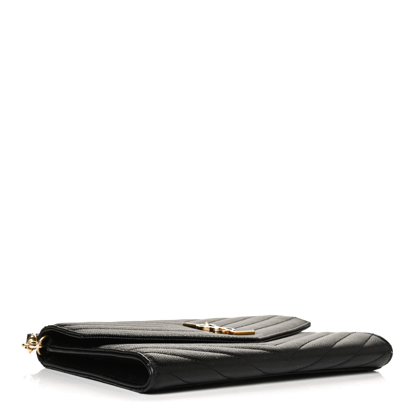Grain De Poudre Matelasse Chevron Monogram Envelope Clutch Black