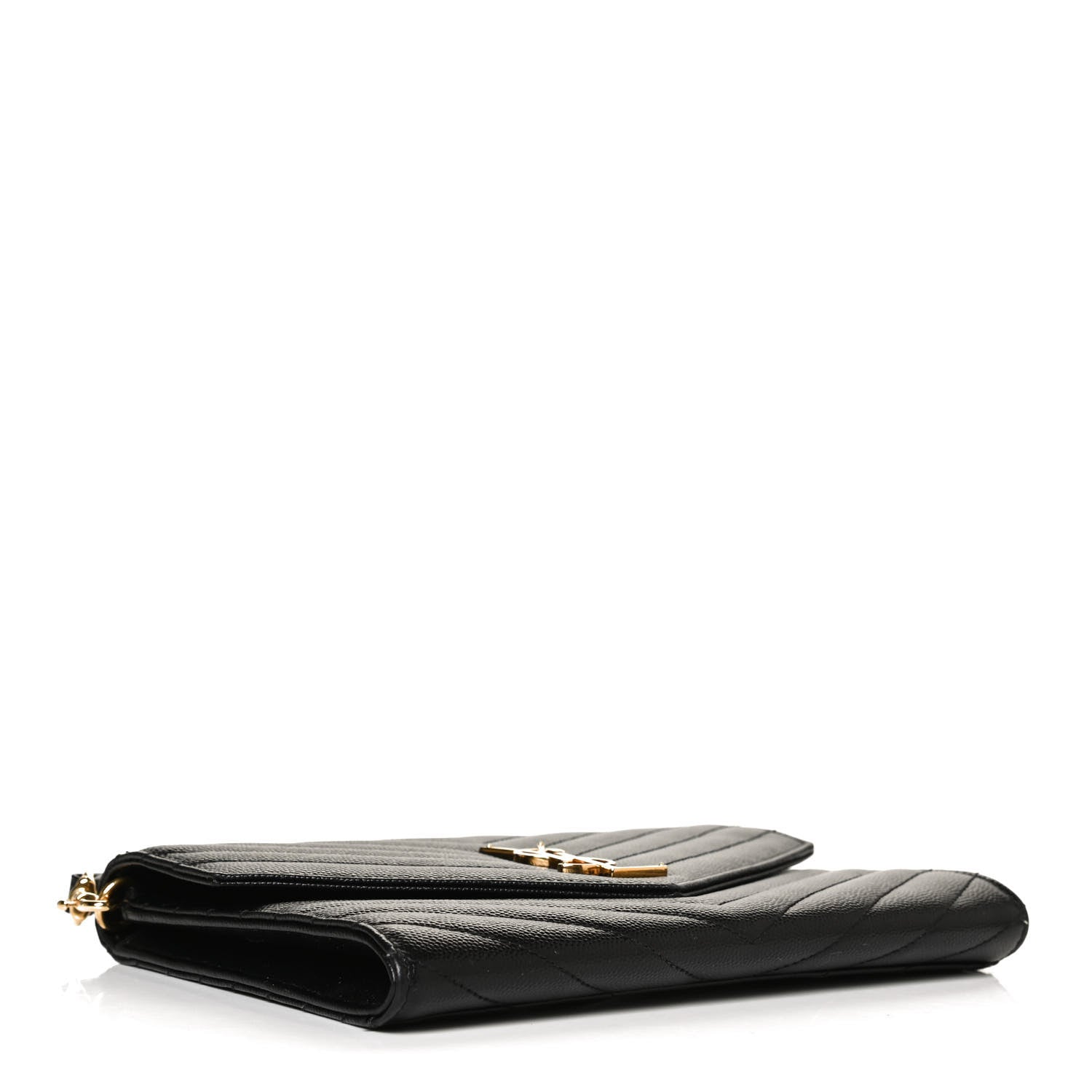 Saint Laurent Grain De Poudre Matelasse Chevron Monogram Envelope Clutch Black 4 of 7