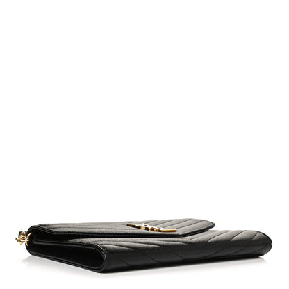 Saint Laurent Grain De Poudre Matelasse Chevron Monogram Envelope Clutch Black 4 of 7