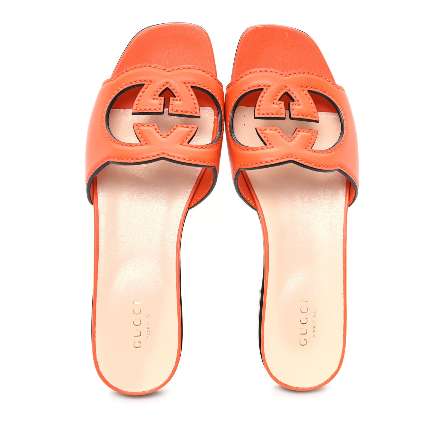 Cosmos Softy Calfskin Interlocking G Cut Out Slide Sandals 37 Deep Orange