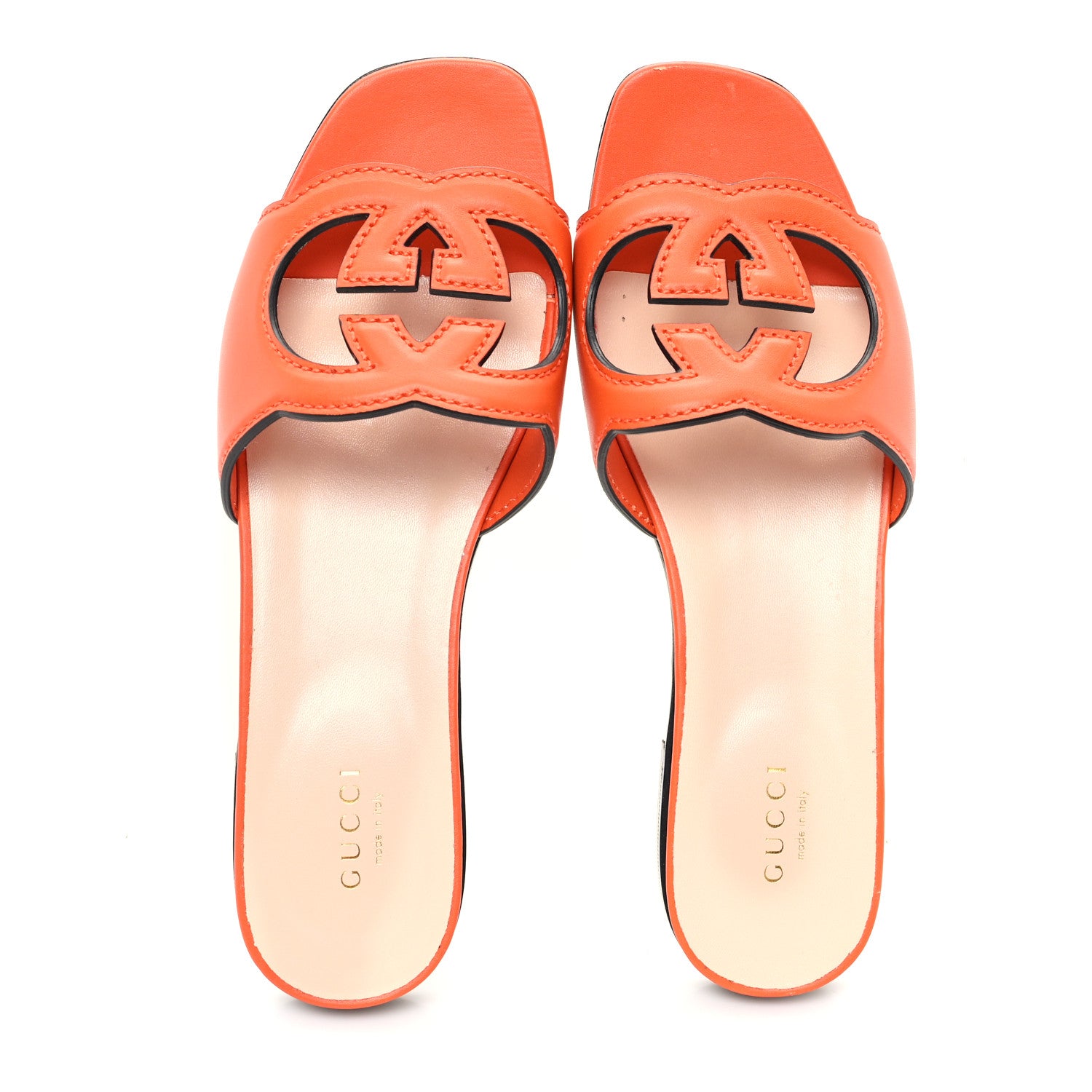 Gucci Cosmos Softy Calfskin Interlocking G Cut Out Slide Sandals 37 Deep Orange 2 of 8