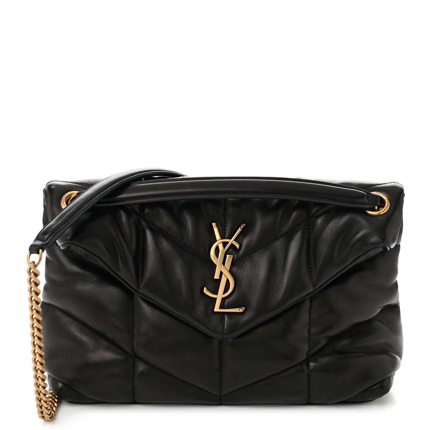 Lambskin Quilted Small Loulou Puffer Monogram Chain Satchel Black