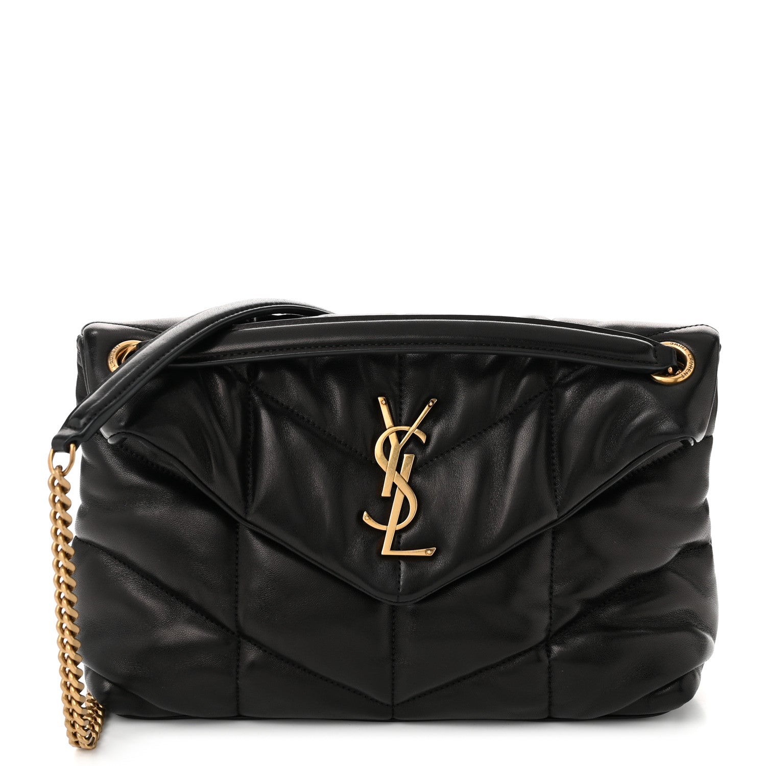 Saint Laurent Lambskin Quilted Small Loulou Puffer Monogram Chain Satchel Black 1 of 10