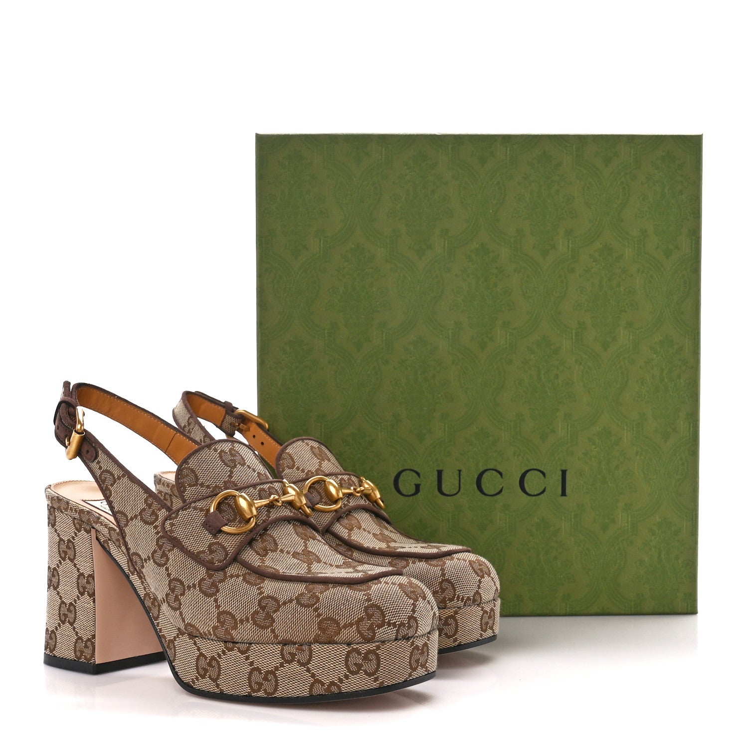 Gucci Monogram Goatskin Horsebit Clog Mules 36 Beige Ebony New Acero 9 of 9