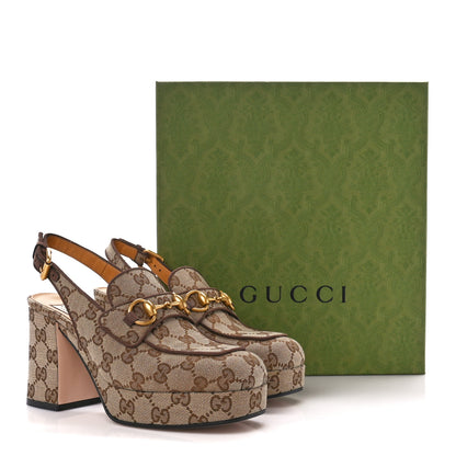Gucci Monogram Goatskin Horsebit Clog Mules 36 Beige Ebony New Acero 9 of 9