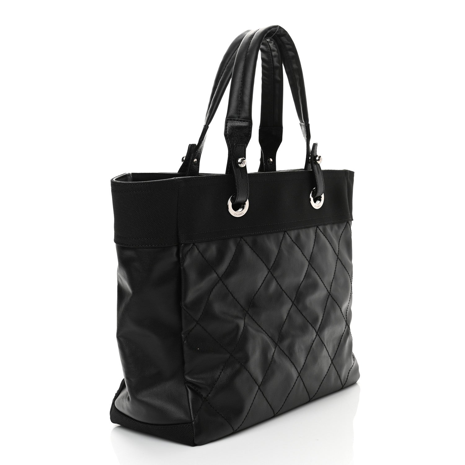 Chanel Coated Canvas Quilted Large Paris Biarritz Tote Black 3 of 10
