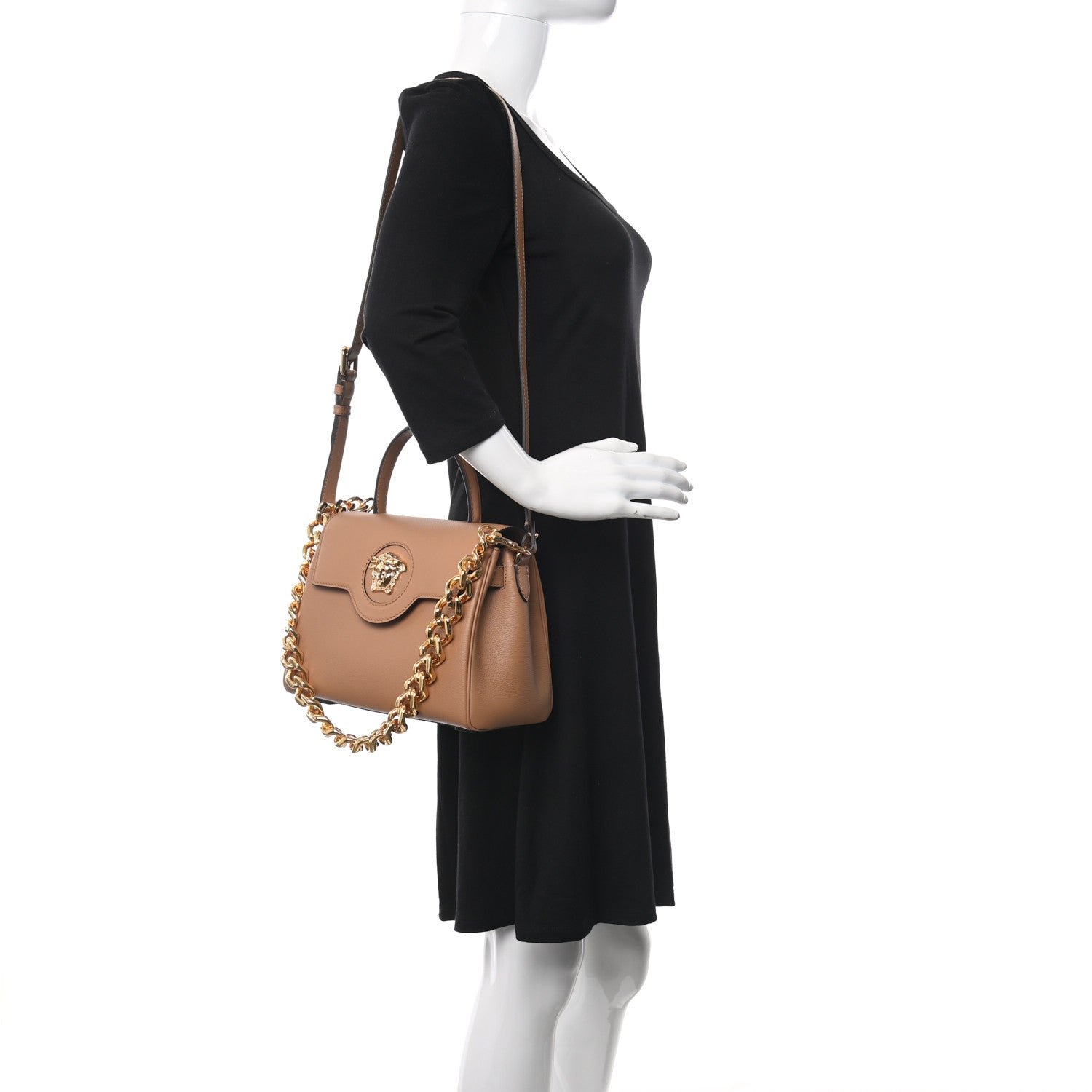 Versace Calfskin Medium La Medusa Top Handle Handbag Brown 2 of 8