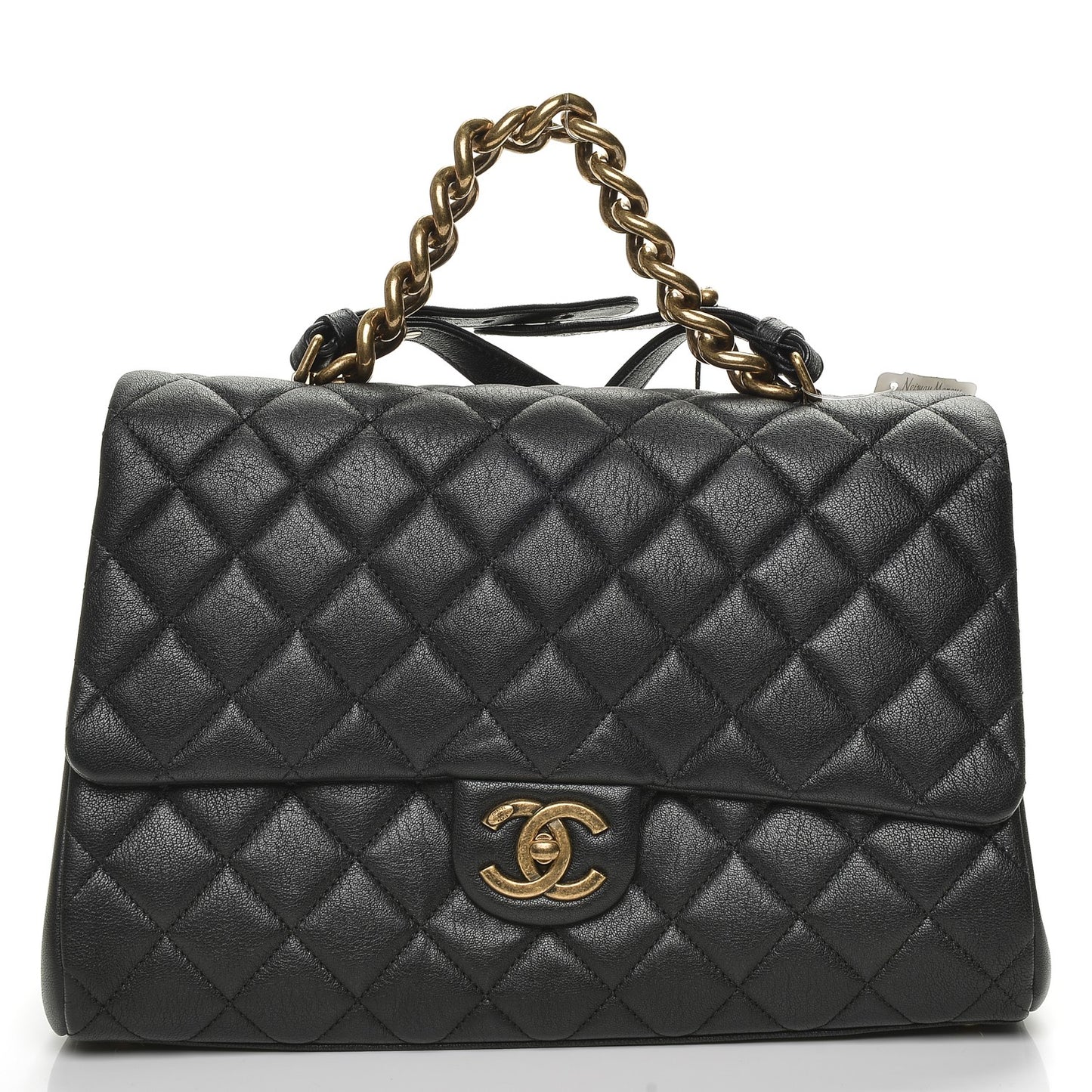 Shiny Sheepskin Quilted Large Trapezio Flap Black