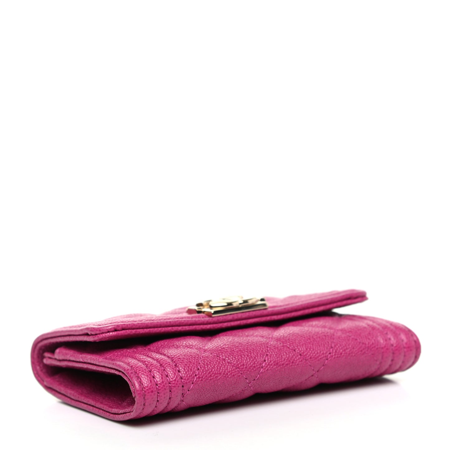 Caviar Quilted Boy Flap Card Holder Fuchsia