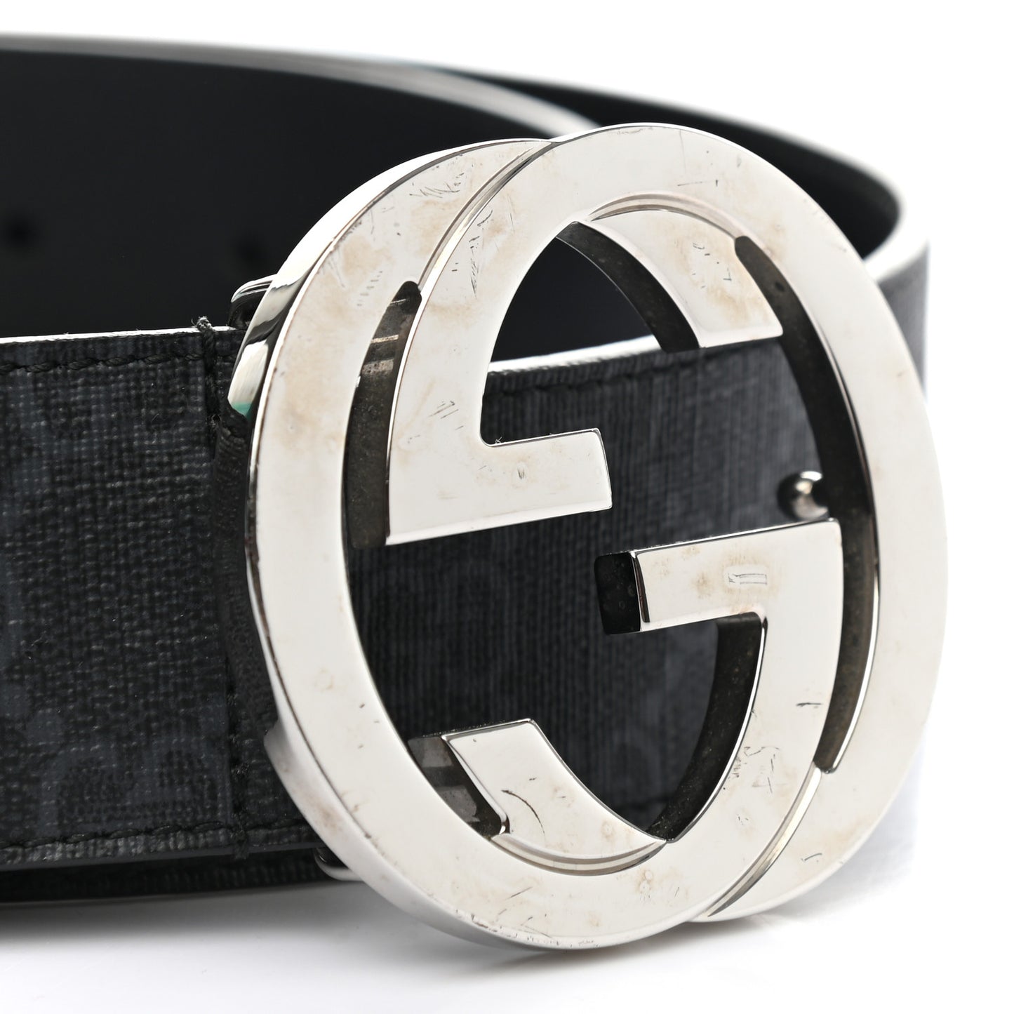 GG Supreme Monogram Selleria Calfskin Interlocking G 40mm Belt 95 38 Black Grey