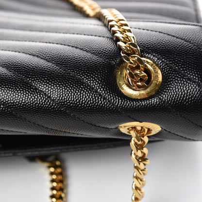 Saint Laurent Grain De Poudre Matelasse Chevron Large Monogram Satchel Black 11 of 15