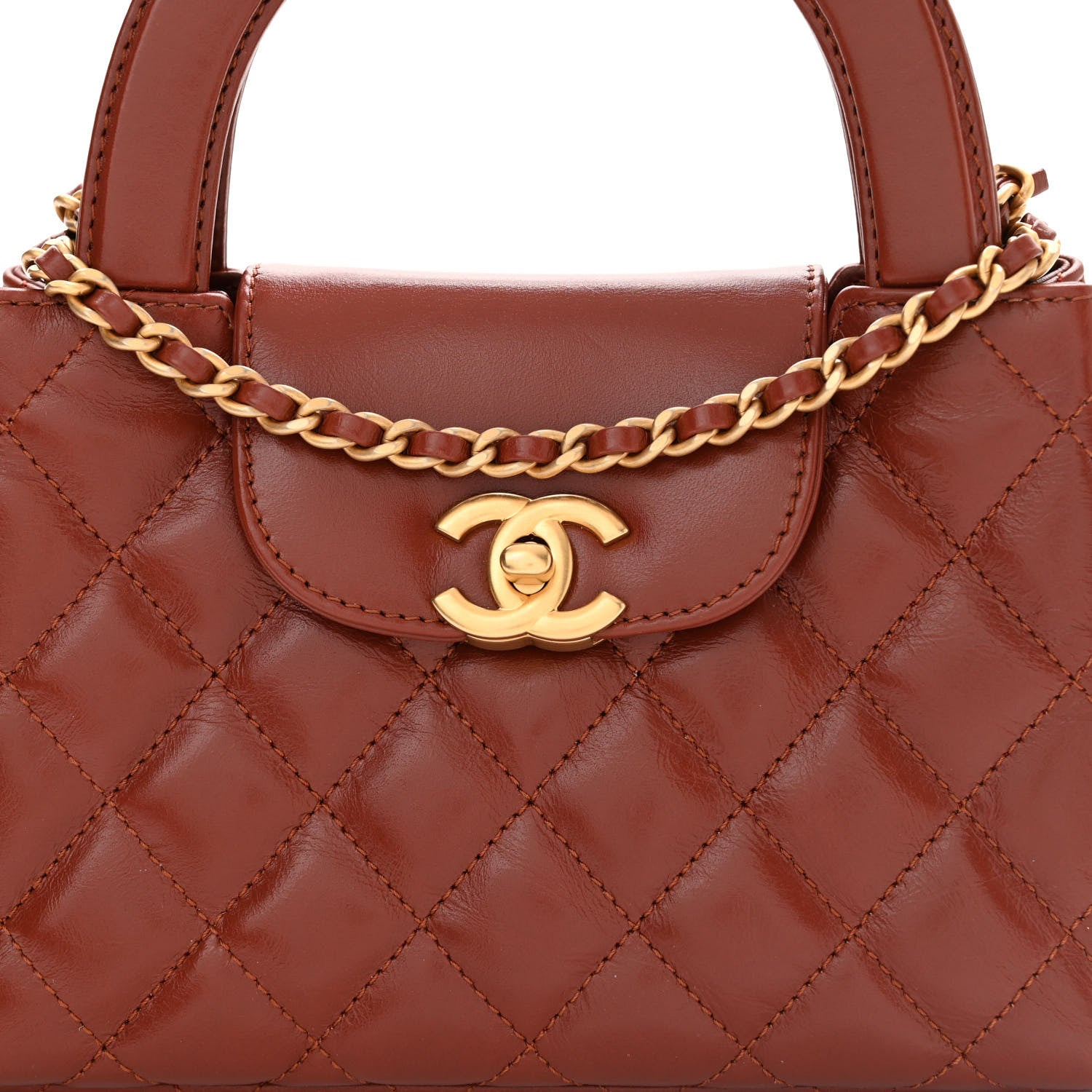 Chanel Shiny Aged Calfskin Quilted Nano Kelly Shopper Brown 8 of 10