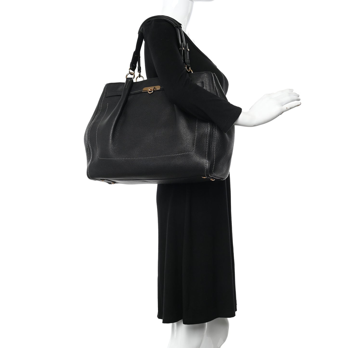Grained Calfskin Tote Black