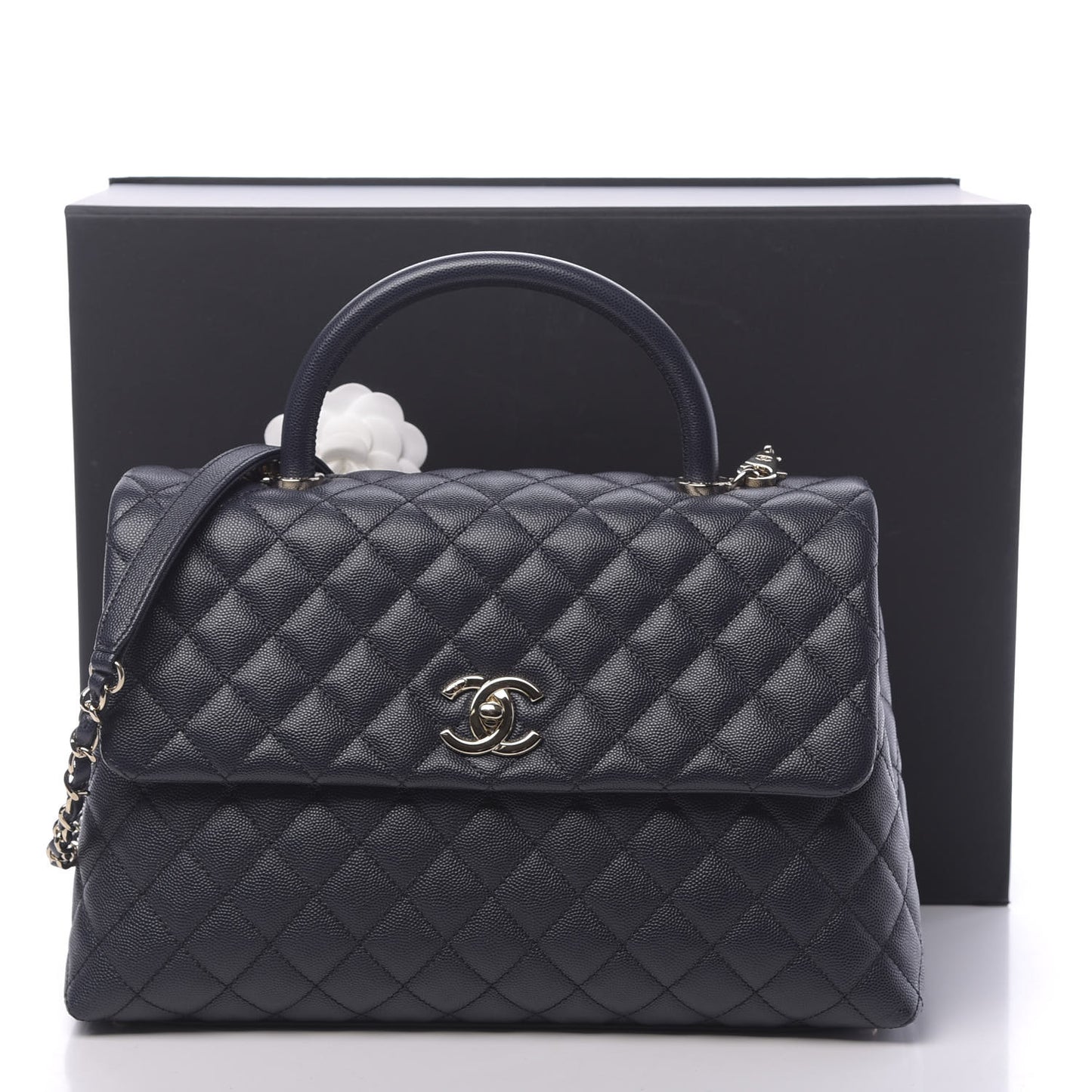 Caviar Quilted Medium Coco Handle Flap Navy Blue