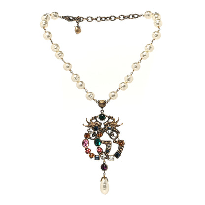 Gucci Crystal Pearl Marmont Dragon Necklace Aged Gold Multicolor 2 of 4
