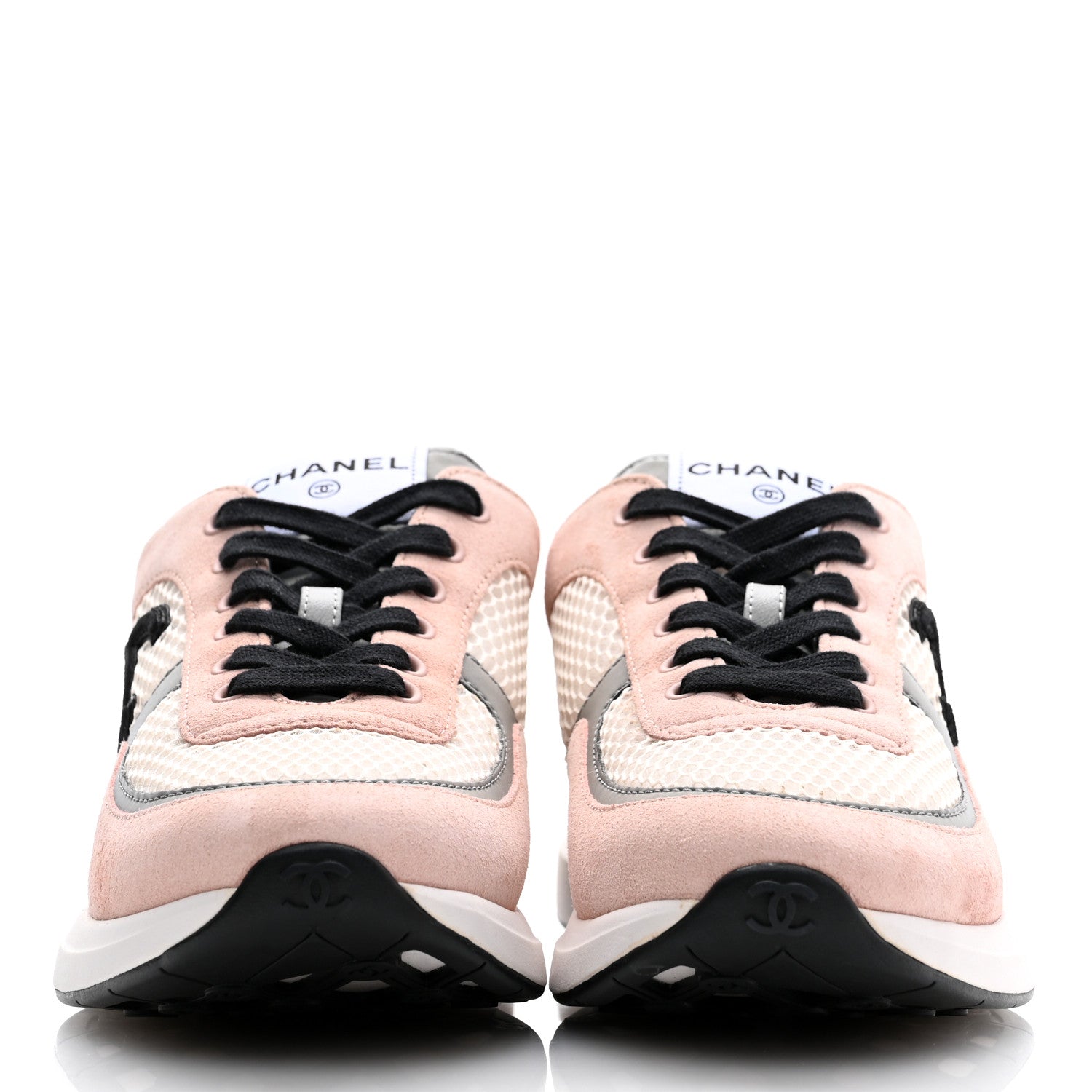 Chanel Calfskin Fabric Sneakers 40.5 White Silver Fluo Pink 2 of 8