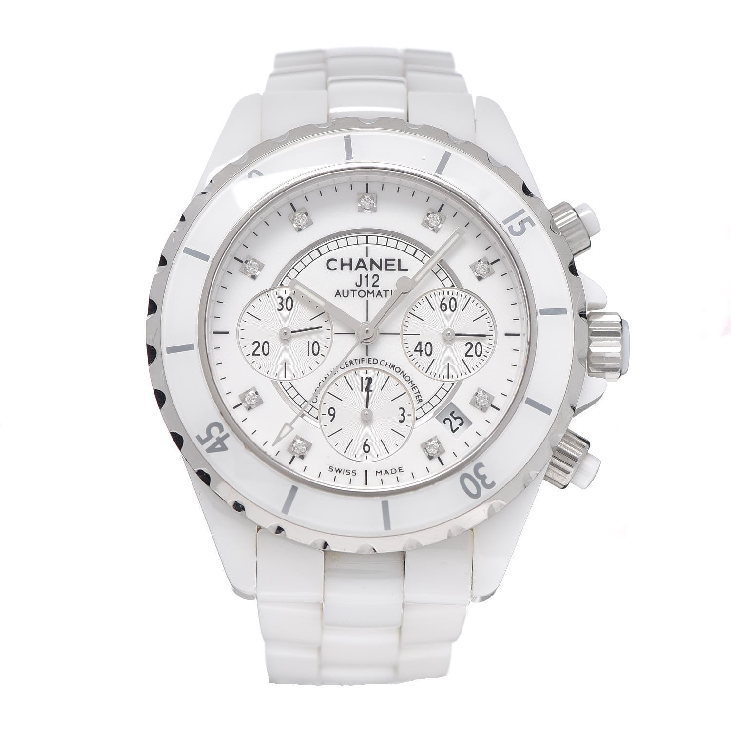 Chanel Stainless Steel Ceramic Diamond 41mm J12 Chronograph Automatic Watch White 1 of 6